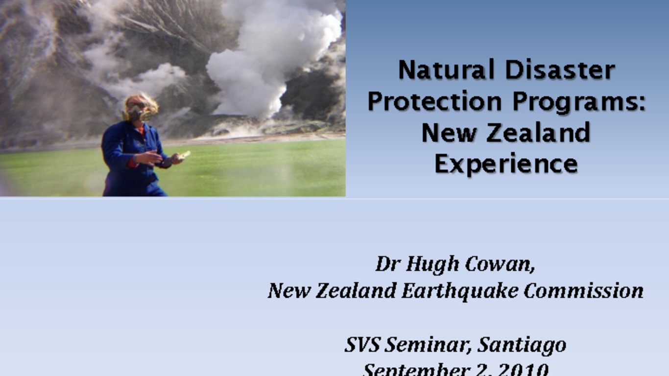 Seminario Lecciones de un gran remezón. Presentación "Natural Disaster Protection Programs: New Zealand Experience". Dr. Hugh Cowan. 02 de septiembre 2010.