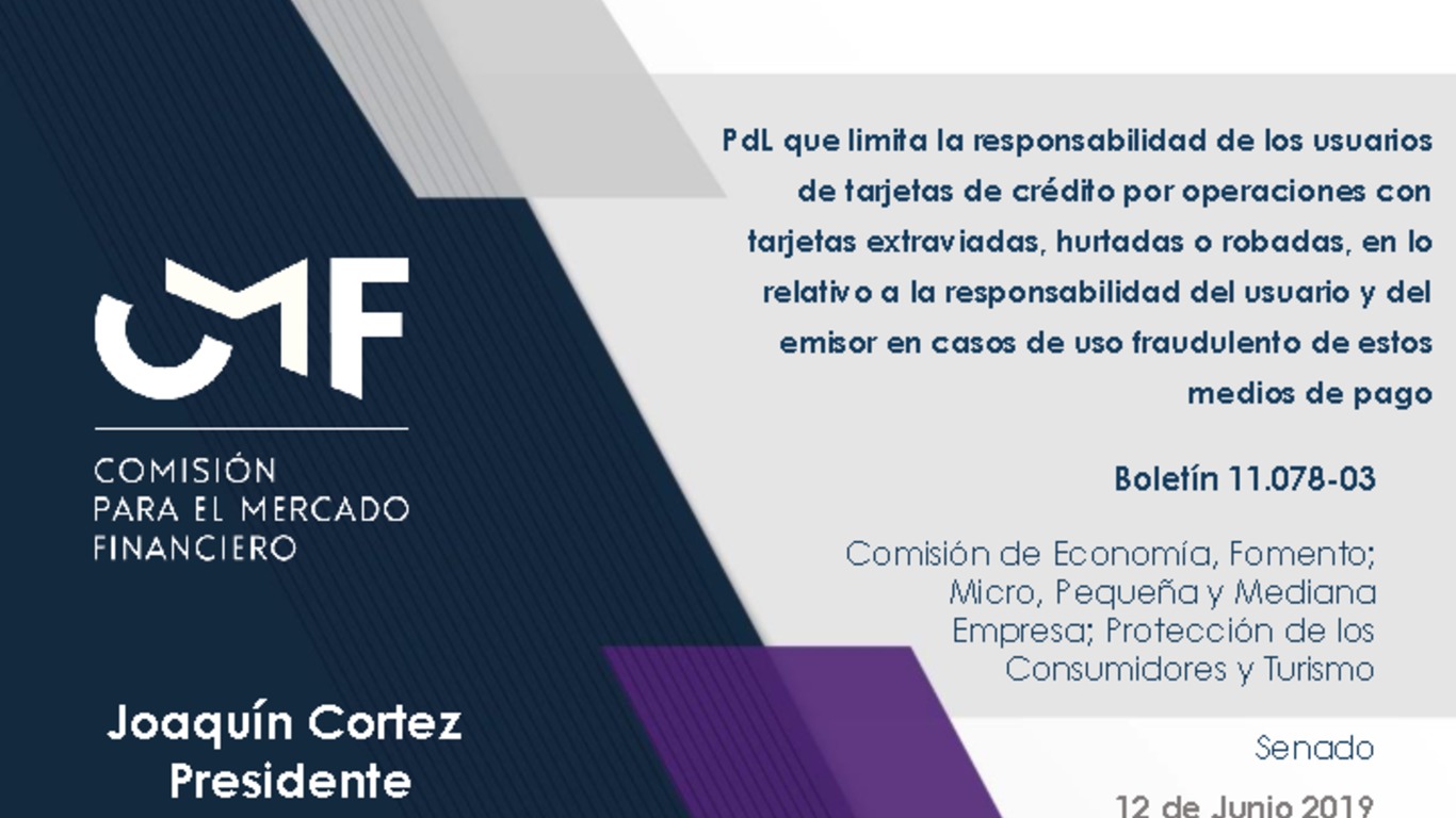 Presentación "Proyecto de ley que limita responsabilidad de usuarios de tarjetas de crédito" - Joaquín Cortez