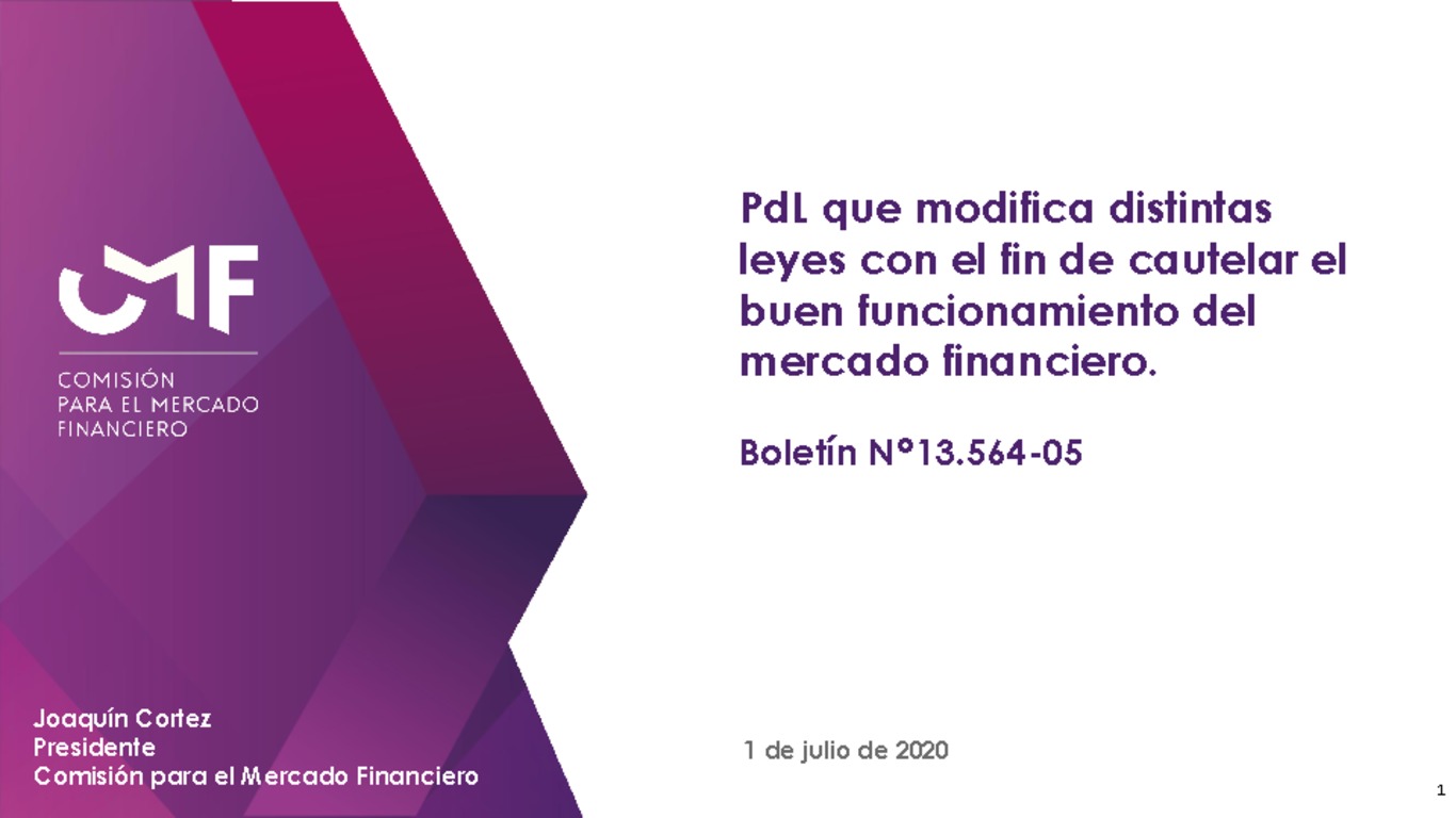 Presentación "PdL que modifica distintas leyes con el fin de cautelar el buen funcionamiento del mercado financiero - Boletín N 13.564-05" - Joaquín Cortez