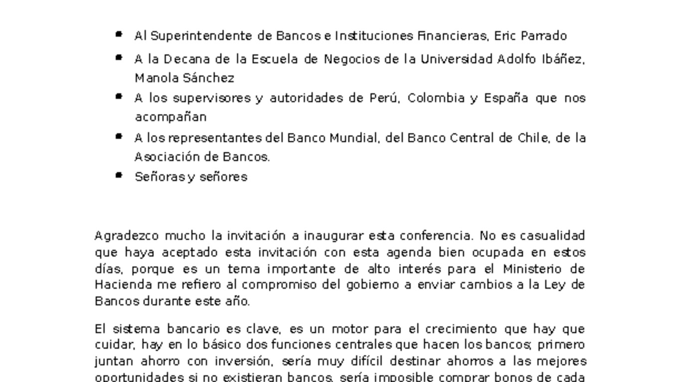 Seminario Marco Regulatorio Banca en Chile. Presentación "Discurso del Ministro de Hacienda Rodrigo Valdés"