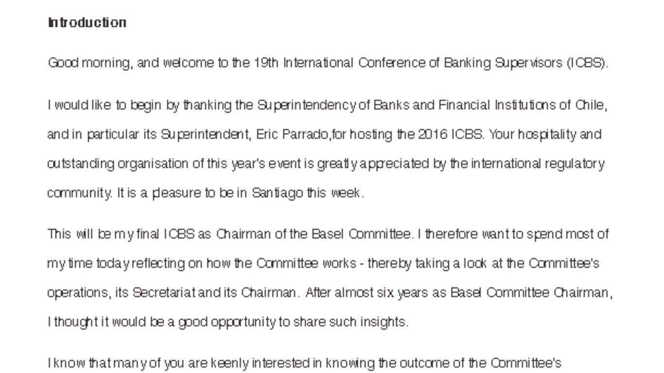 19° Conferencia Internacional de Supervisores Bancarios. Presentación "Discurso central de Stefan Ingves, Chairman del Comité de Basilea"