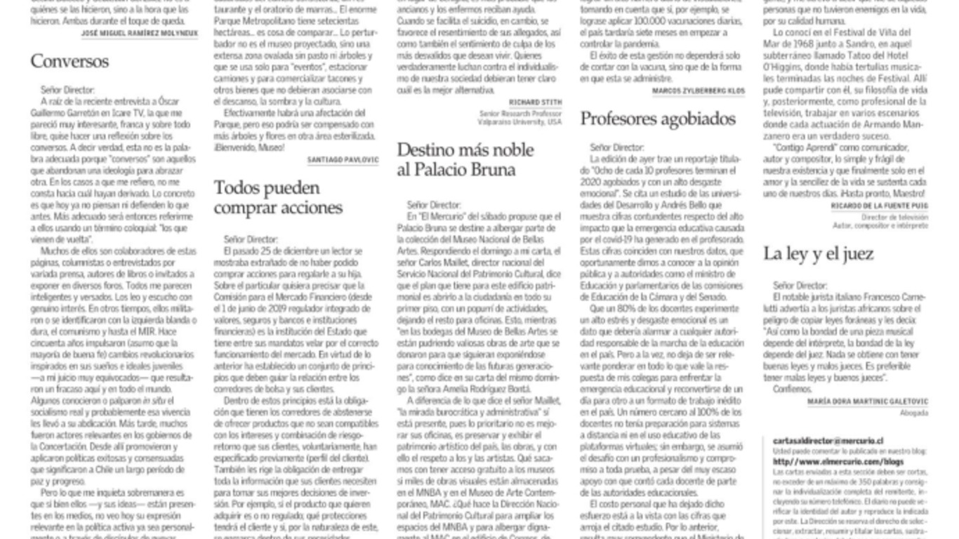 Revisa la Carta al Director del Intendente de Regulación de Valores de la CMF publicada en El Mercurio (29/12/20)