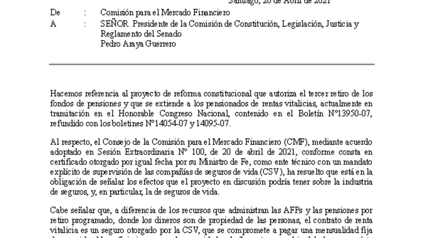 Comentarios al Proyecto de Reforma Constitucional que autoriza el retiro de los fondos de pensiones