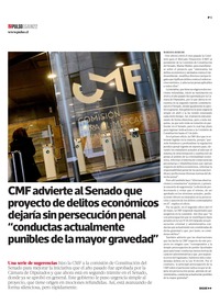CMF advierte al Senado que proyecto de delitos económicos dejaría sin persecución penal “conductas actualmente punibles de la mayor gravedad”