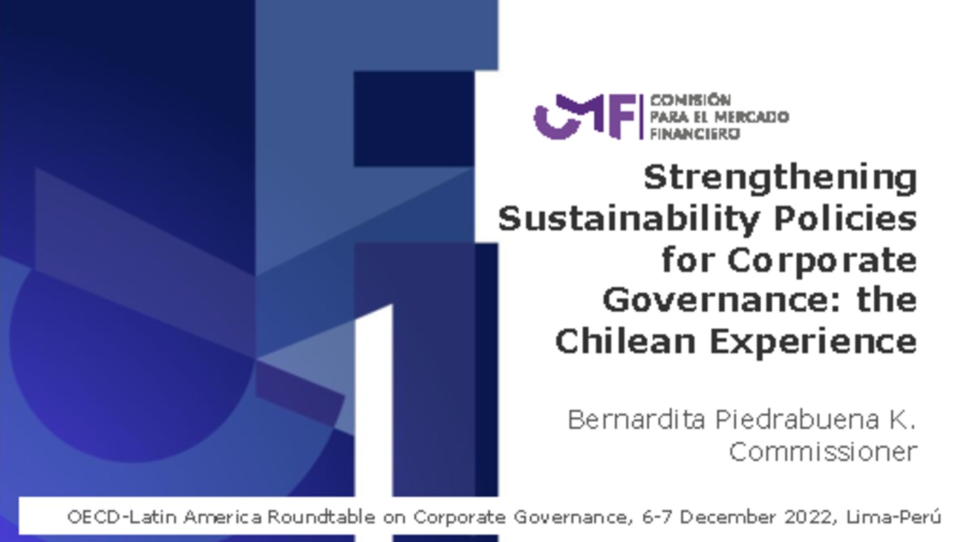 Presentación comisionada Bernardita Piedrabuena en Mesa Redonda OCDE sobre Gobierno Corporativos