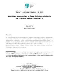 Serie Técnica de Estudios: Variables que afectan la tasa de incumplimiento de créditos de los chilenos