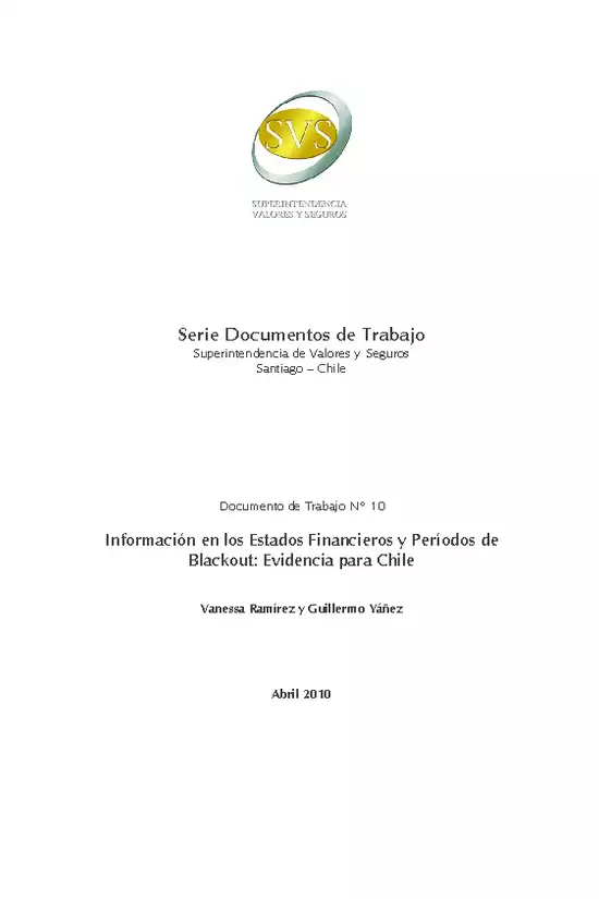 Documento N° 10: Información de los Estados Financieros y Períodos de Blackout: Evidencia para Chile.Vanessa Ramírez- Guillermo Yáñez