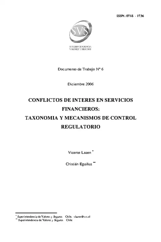Documentos de Trabajo: Conflictos de Interés en Servicios Financieros. Vicente Lazen - Cristián Eguiluz