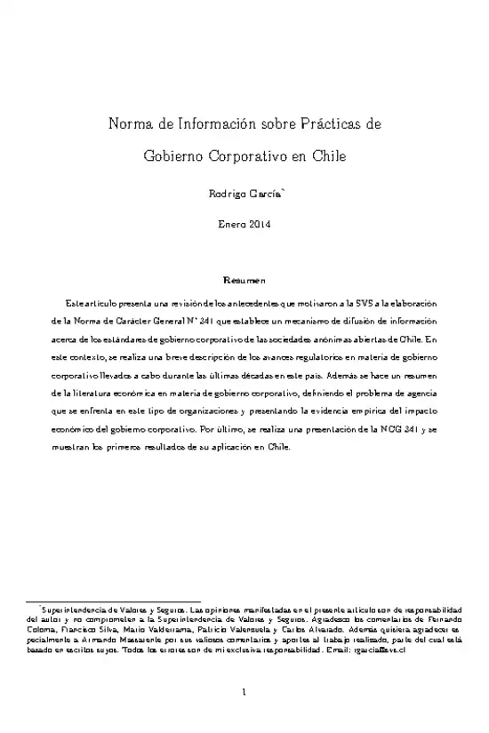 Documento de Trabajo: Norma de Información sobre Prácticas de Gobierno Corporativo en Chile. Rodrigo García.
