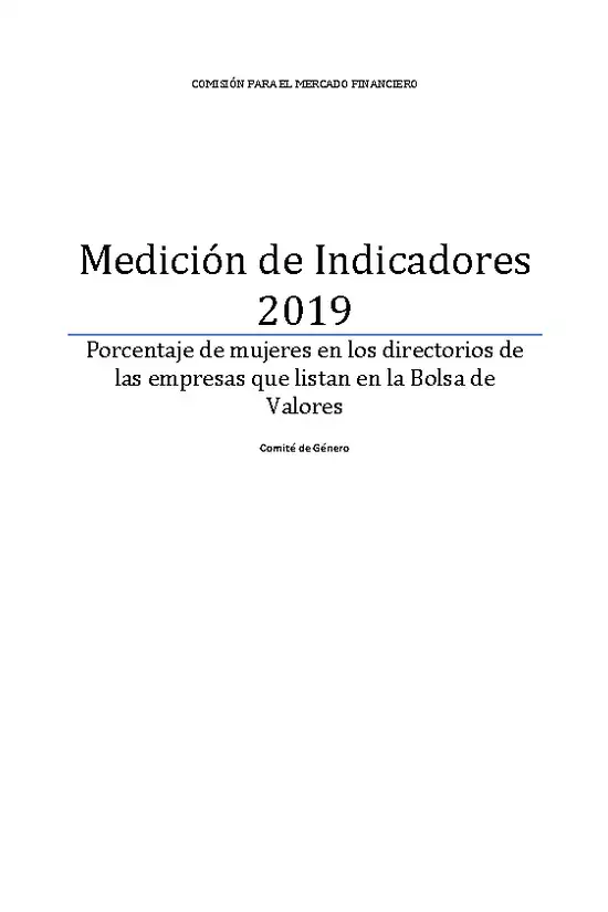 Medición de Indicadores Género 2019. Bolsa de Valores.