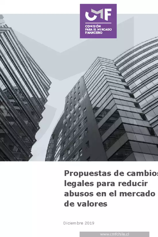 Propuestas de Cambios Legales para Reducir Abusos en el Mercado de Valores. Comisión para el Mercado Financiero. Diciembre 2019.