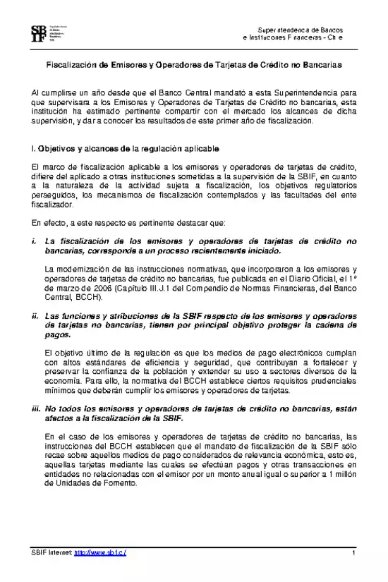 Objetivos y alcances de la regulación de emisores y operadores de tarjetas de crédito no bancarios 2007