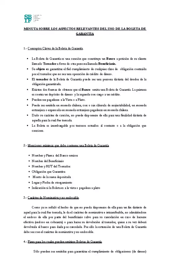 Aspectos Relevantes del Uso de la Boleta de Garantia