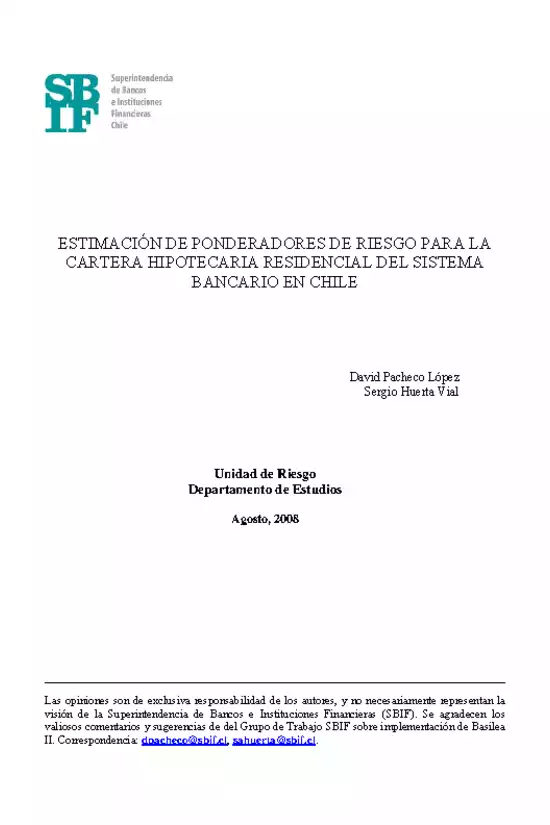 Estimación de ponderadores de riesgo para la cartera hipotecaria residencial de la banca en Chile