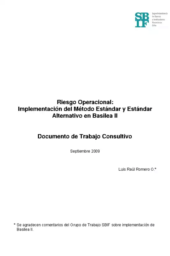 Riesgo Operacional: Implementación del Método Estándar y Estándar Alternativo en Basilea II