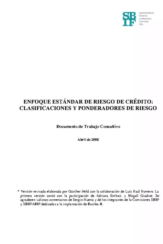 Enfoque Estándar de Riesgo de Crédito: Clasificaciones y Ponderadores de Riesgo