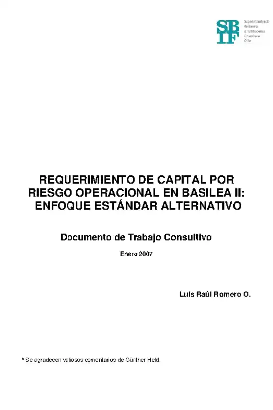 Requerimiento de Capital por riesgo Operacional: Enfoque estándar alternativo