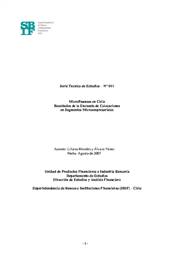 Serie Técnica de Estudios: Microfinanzas en Chile - Resultados de la Encuesta de Colocaciones en Segmentos Microempresariales