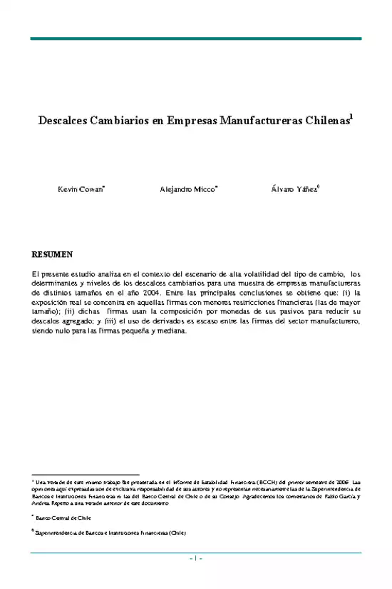 Descalces Cambiarios en Empresas Manufactureras Chilenas