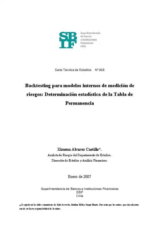 Backtesting para modelos internos de medición de riesgos: determinación estadística de la Tabla de Permanencia