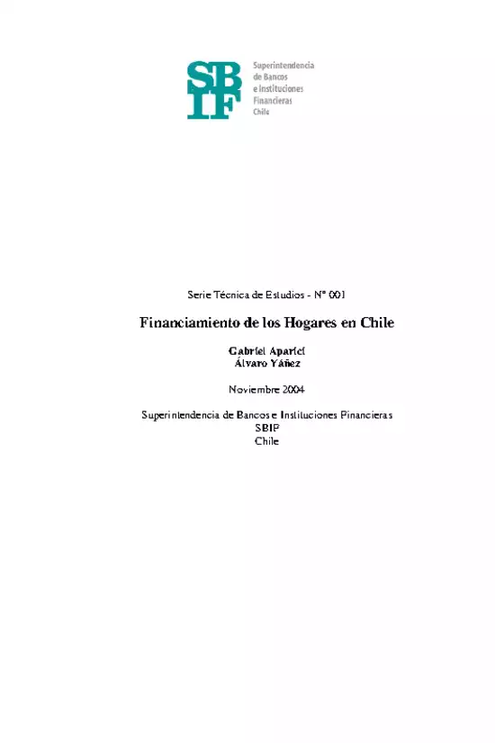 Serie Técnica de Estudios: Financiamiento de los Hogares en Chile