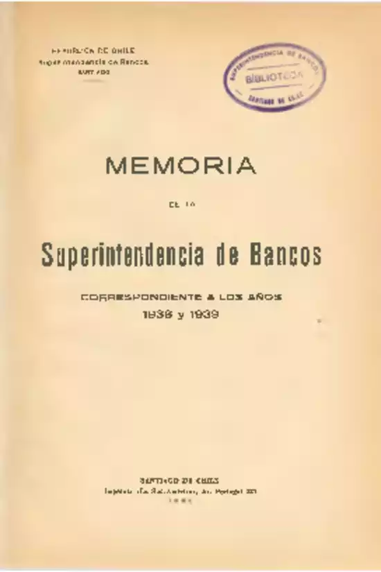 Informe de los años 1938 y 1939 SBIF