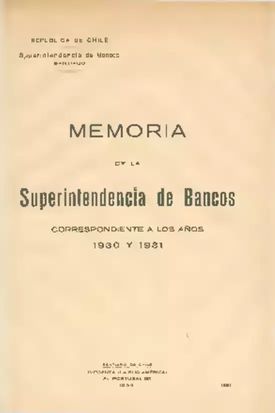 Informe de los años 1930 y 1931 SBIF