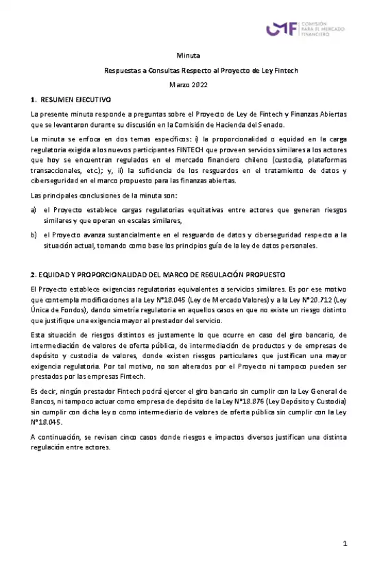 Minuta a Comisión de Hacienda del Senado