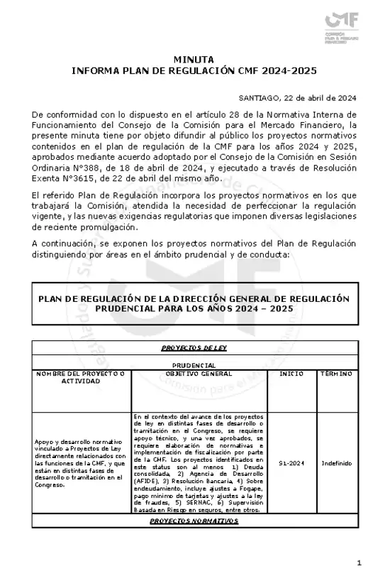 Plan de Regulación CMF 2024-2025