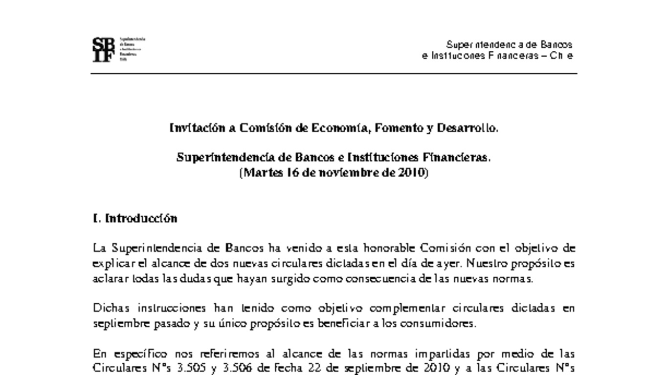 Presentación del Superintendente en Comisión de Economía Fomento y Desarrollo de la Cámara