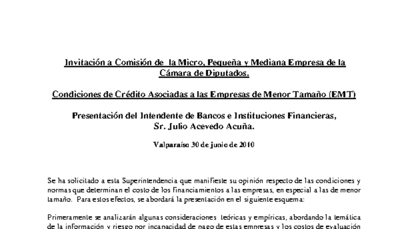 Presentación del Intendente en Comisión de la Micro, Pequeña y Mediana Empresa de la Cámara