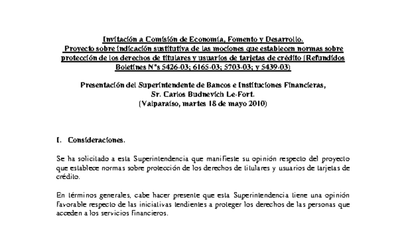 Presentación ante la Comisión de Economía, Fomento y Desarrollo de la Cámara de Diputados (Tarjetas)