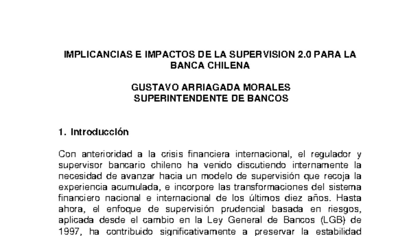 Presentación Implicancias e Impacto de la Supervisión 2.0 para la Banca Chilena (Documento)