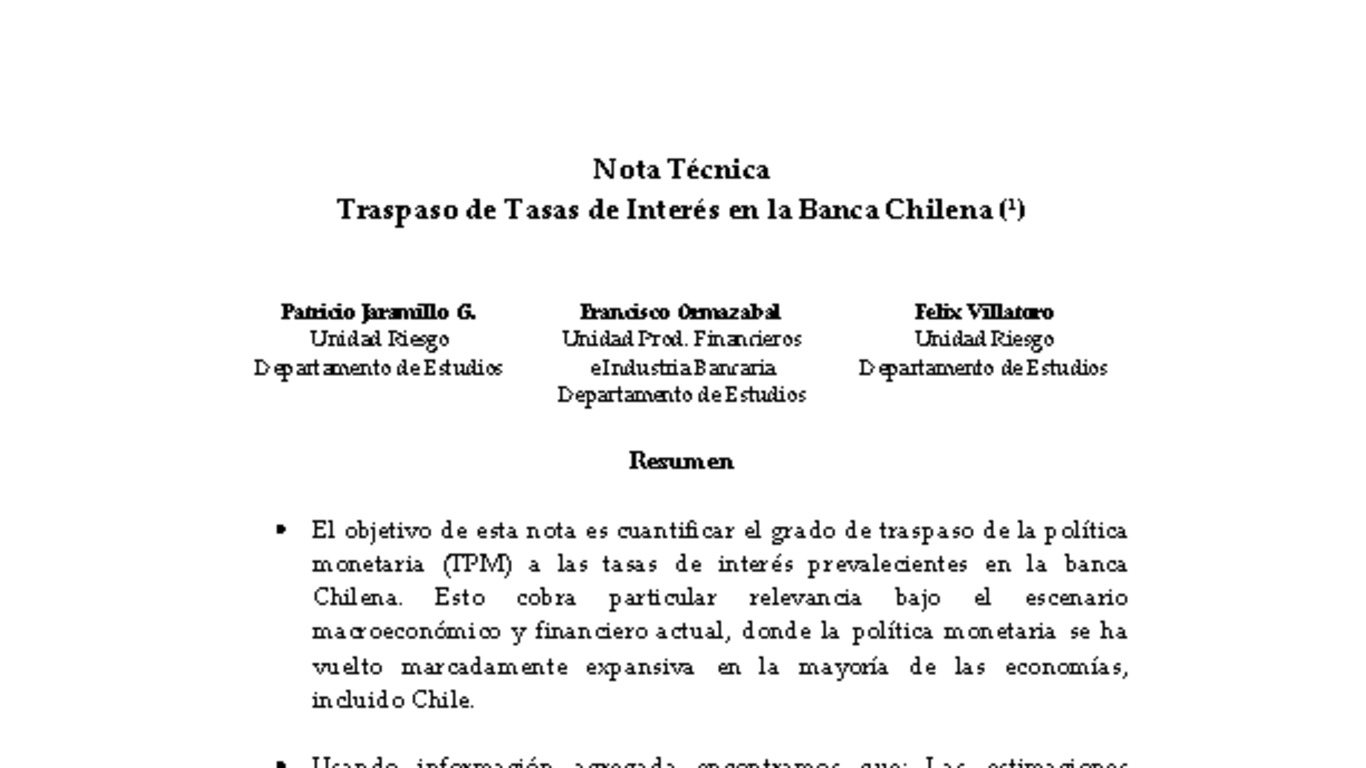Nota Técnica - La banca chilena y el traspaso de Tasas de Interés