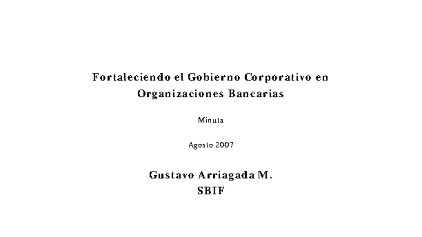 Minuta: Principios de Gobierno Corporativo en Organizaciones Bancarias