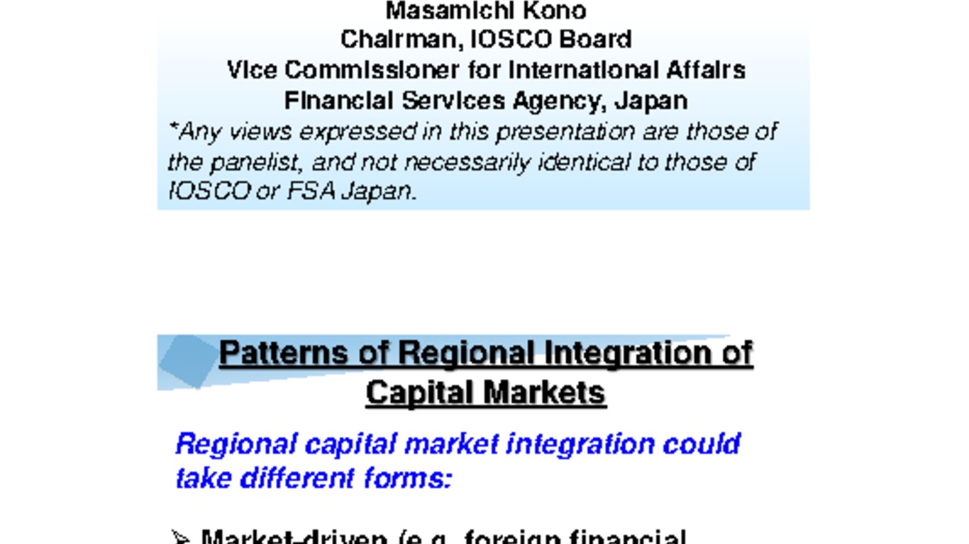 Conferencia Anual EMC - IOSCO 2012 - ICARE. Presentación de Masamichi Kono, Presidente del Directorio de IOSCO. 21 de noviembre 2012.