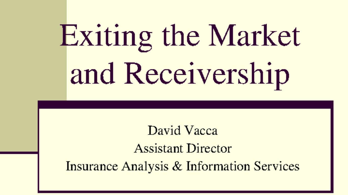 Seminario: Seminario Regulación y Supervisión de Seguros en los Estados Unidos - Entrenamiento Práctico para miembros de ASSAL. Presentación "Exiting the Market and Receivership". Julio 2011