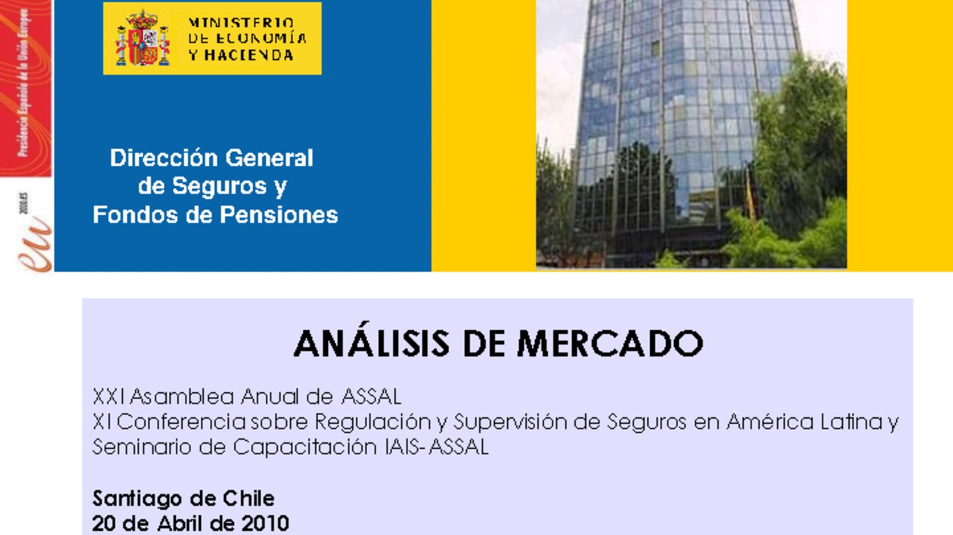 XXI ASSAL Asamblea Anual de ASSAL, XI Conferencia sobre Regulación y Supervisión de Seguros en América Latina y Seminario de Capacitación IAIS-ASSAL-SVS. Presentación "Análisis de Mercado" Yeni García Marín, Inspectora de Seguros del Estado. Abril 2010.