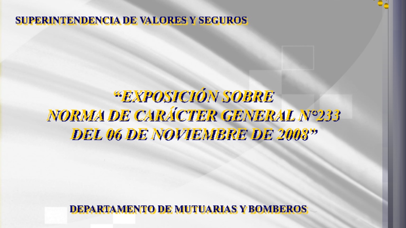 Charla de Capacitación que se impartió a los Cuerpos de Bomberos en la Región Metropolitana y a los Consejos Regionales. Exposición sobre la NCG N° 233 del 06 de noviembre de 2008.