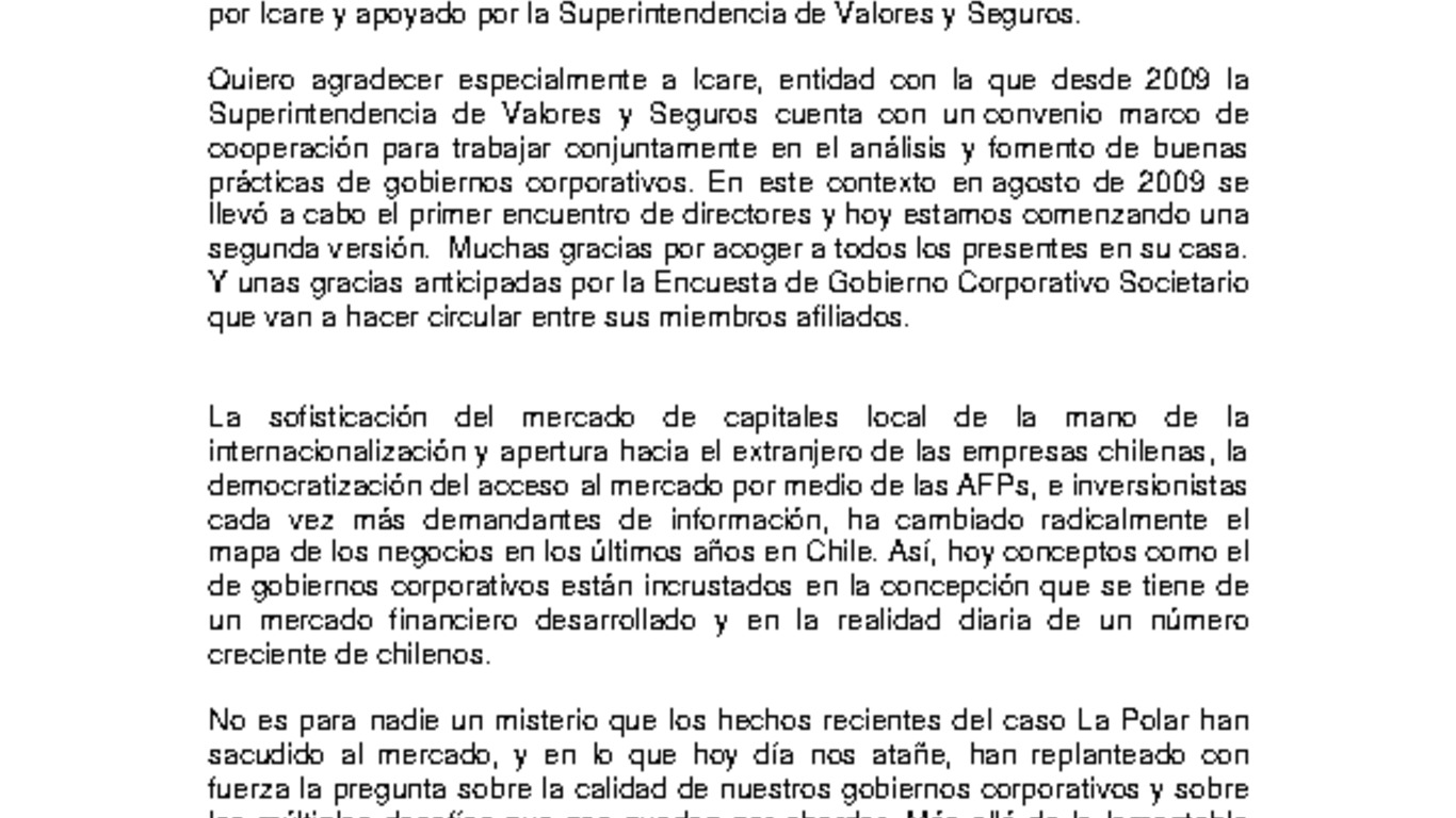 II Encuentro de Directores. "Principios y Prácticas de Gobierno Corporativo". ICARE. Discurso Superintendente Fernando Coloma. 10 de enero 2012.