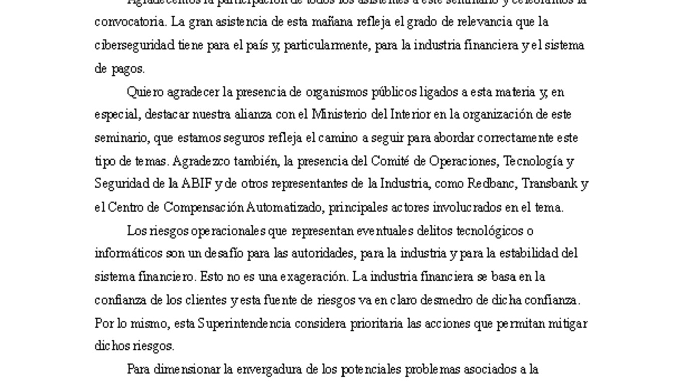 Conferencia Ciberseguridad. Presentación "Discurso de Cierre del Seminario Ciberseguridad: fraudes tecnológicos que afectan al sistema de pagos"