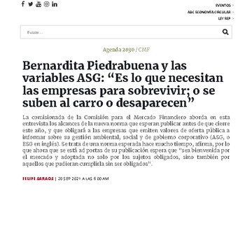 Bernardita Piedrabuena y las variables ASG: “Es lo que necesitan las empresas para sobrevivir; o se suben al carro o desaparecen”