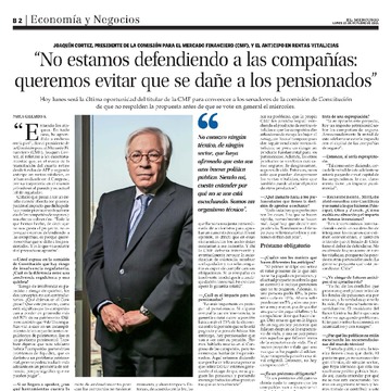 Joaquín Cortez, Presidente de la CMF - El Mercurio (25/10/2021)