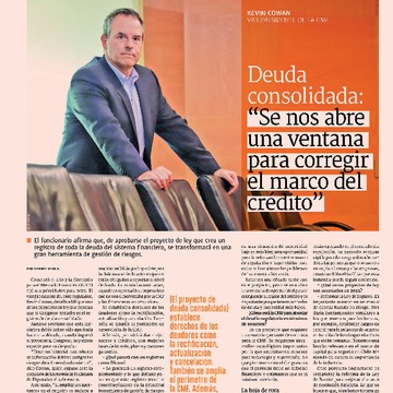 Kevin Cowan, vicepresidente de la CMF: Deuda consolidada "Se nos abre una ventana para corregir el marco del crédito" (12/01/2022 - Diario Financiera)