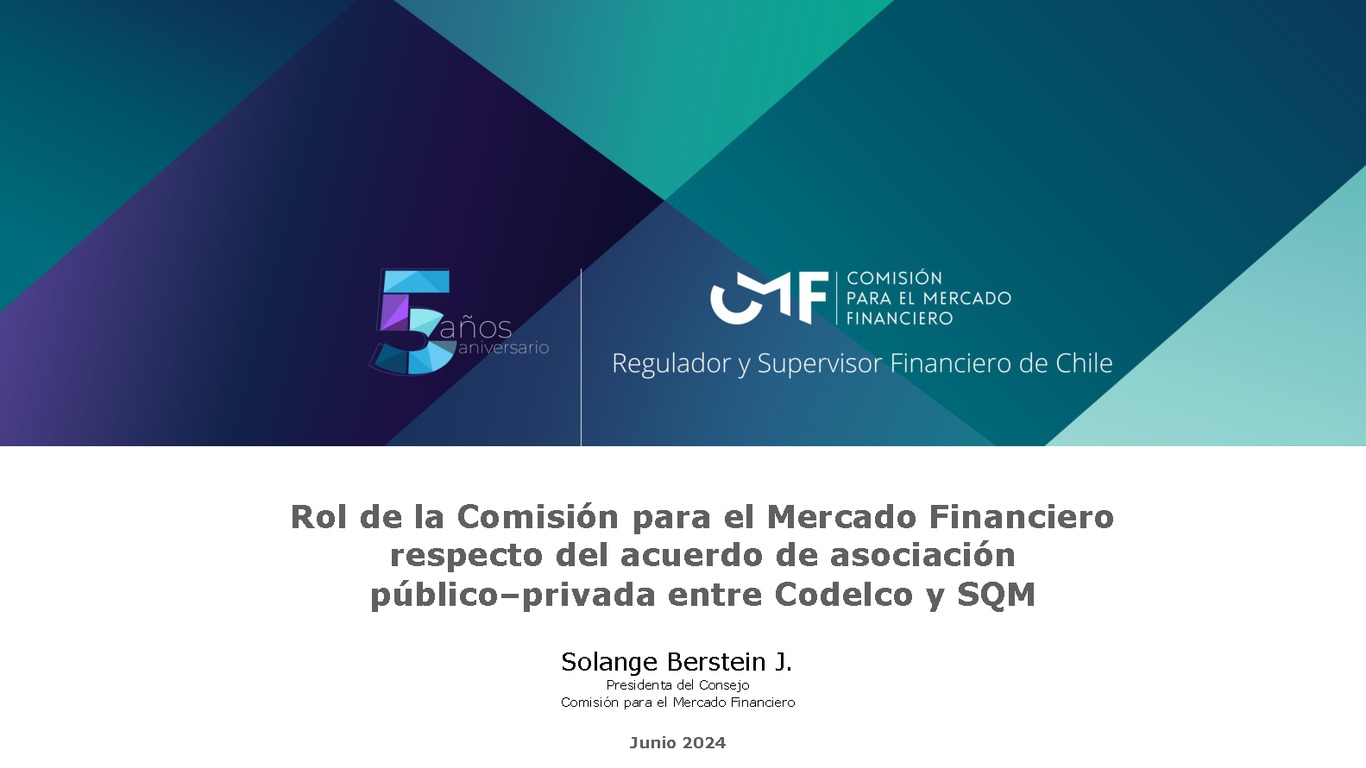 Rol de la Comisión para el Mercado Financiero respecto del acuerdo de asociación público–privada entre Codelco y SQM