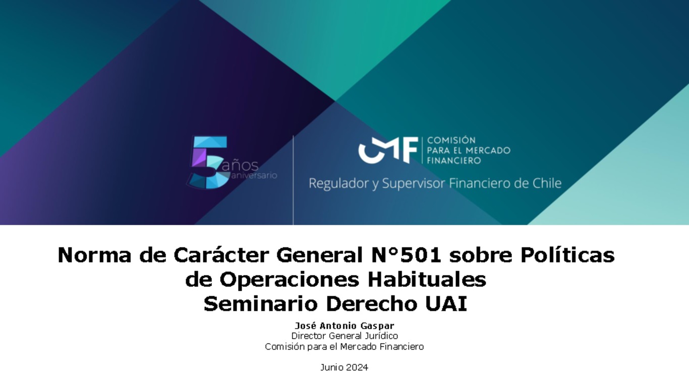 Norma de Carácter General N°501 sobre Políticas de Operaciones Habituales