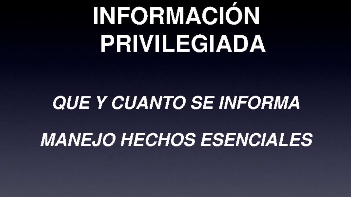 Seminario información privilgiada en Chile, jornada de reflexión, sede ICARE. Presentación "Información privilegiada Qué y Cuánto se informa. manejo hechos esenciales, Pedro Pellegrini. 11 de octubre de 2007.