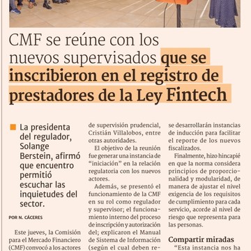 CMF se reúne con los nuevos supervisados que se inscribieron en el registro de prestadores de la Ley Fintec