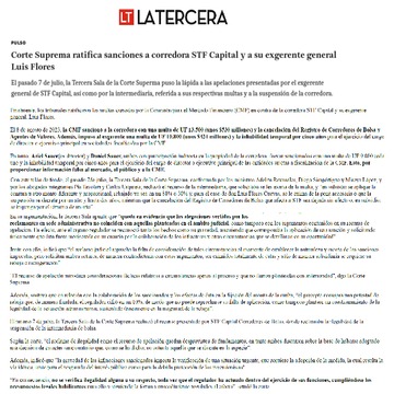 Corte Suprema ratifica sanciones a corredora STF Capital y a su exgerente general Luis Flores