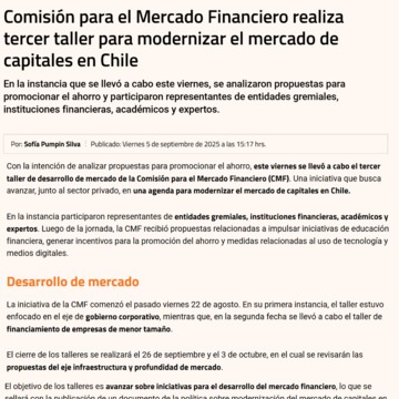 Comisión para el Mercado Financiero realiza tercer taller para modernizar el mercado de capitales en Chile
